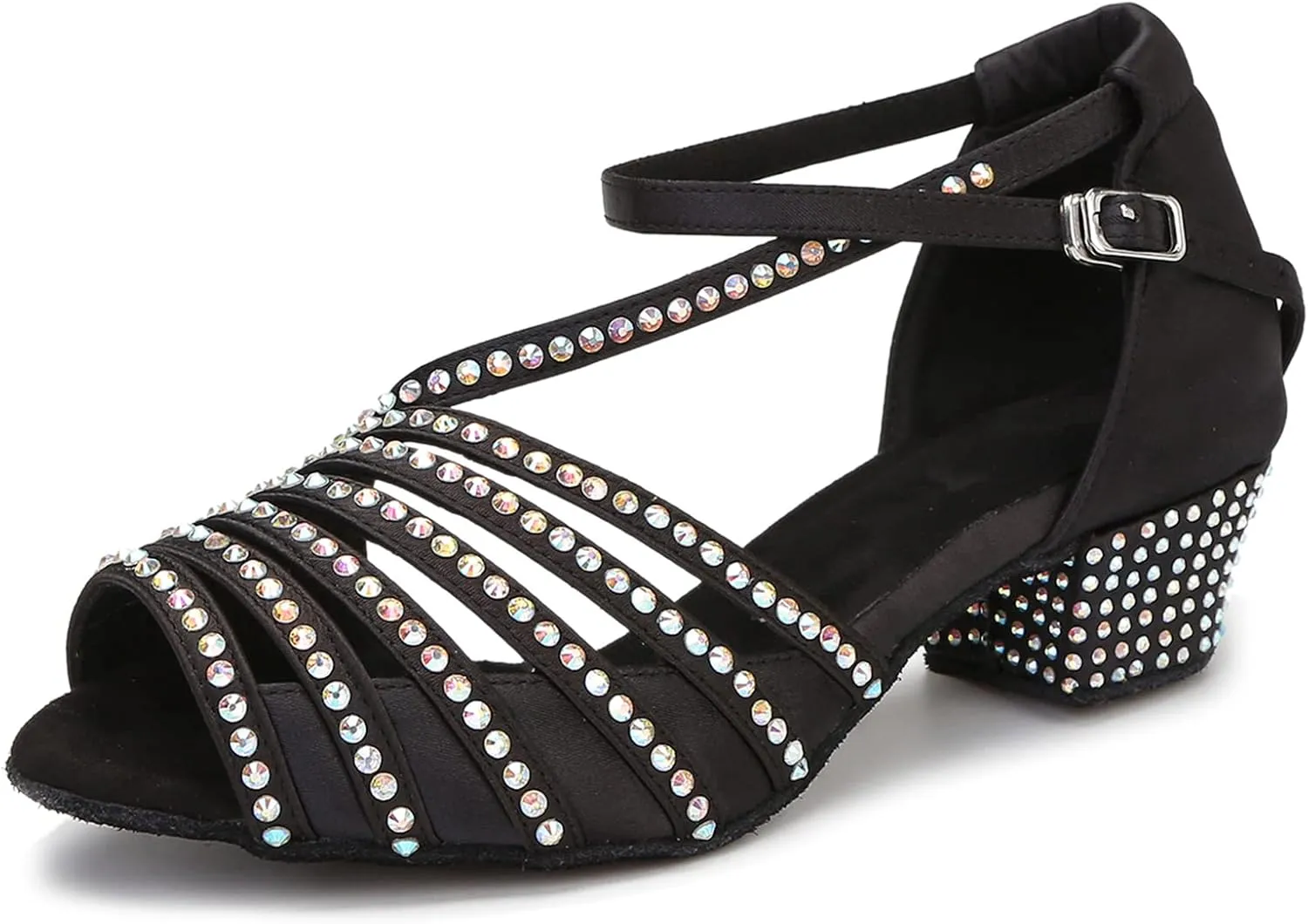 Ballroom Dance Shoes Women Salsa Latin Practice Dancing Shoes, Rhinestone Wedding Low Heel Dance Shoes, Comfortable and Sparkle Dance Heels
