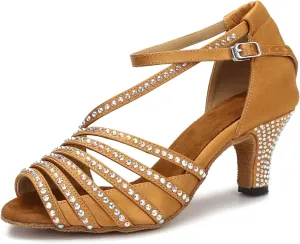 Ballroom Dance Shoes Women Salsa Latin Practice Dancing Shoes, Rhinestone Wedding Low Heel Dance Shoes, Comfortable and Sparkle Dance Heels