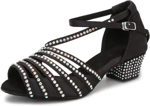 Ballroom Dance Shoes Women Salsa Latin Practice Dancing Shoes, Rhinestone Wedding Low Heel Dance Shoes, Comfortable and Sparkle Dance Heels