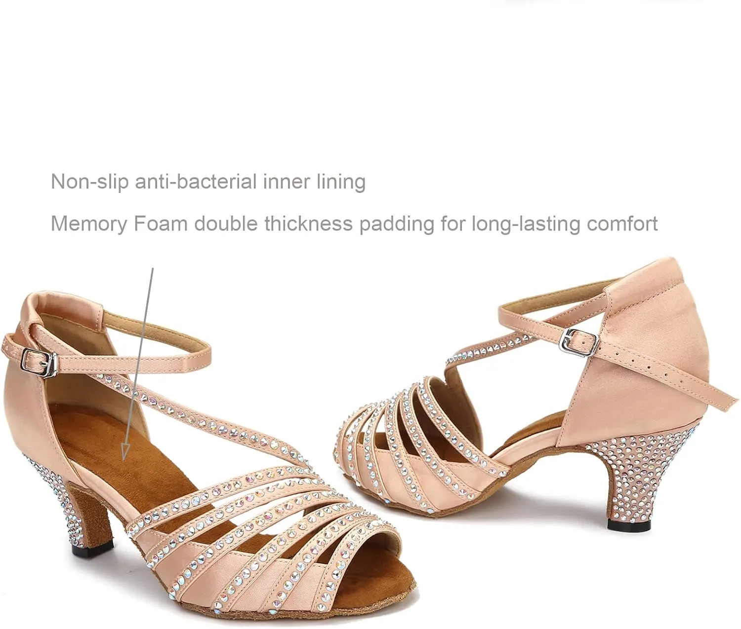 Ballroom Dance Shoes Women Salsa Latin Practice Dancing Shoes, Rhinestone Wedding Low Heel Dance Shoes, Comfortable and Sparkle Dance Heels