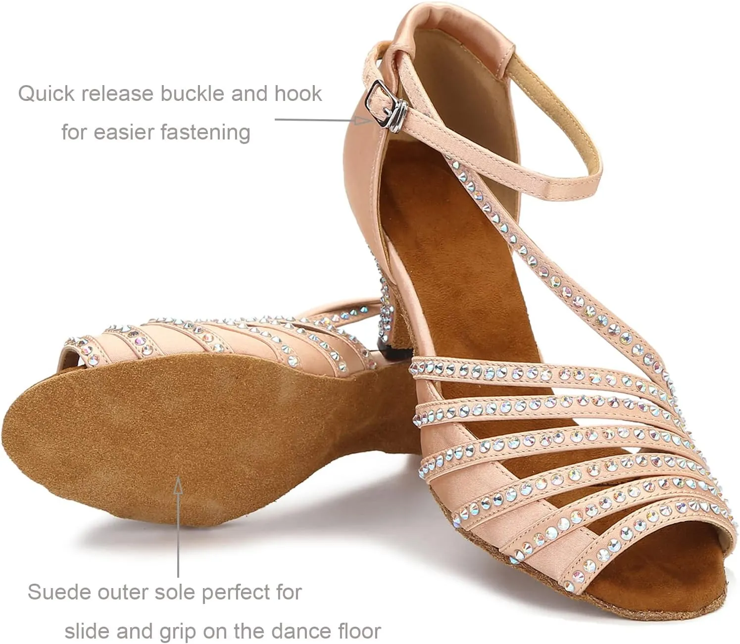 Ballroom Dance Shoes Women Salsa Latin Practice Dancing Shoes, Rhinestone Wedding Low Heel Dance Shoes, Comfortable and Sparkle Dance Heels