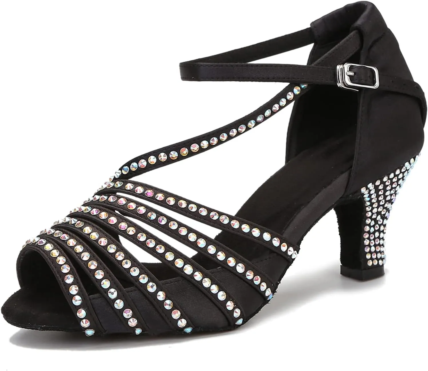 Ballroom Dance Shoes Women Salsa Latin Practice Dancing Shoes, Rhinestone Wedding Low Heel Dance Shoes, Comfortable and Sparkle Dance Heels