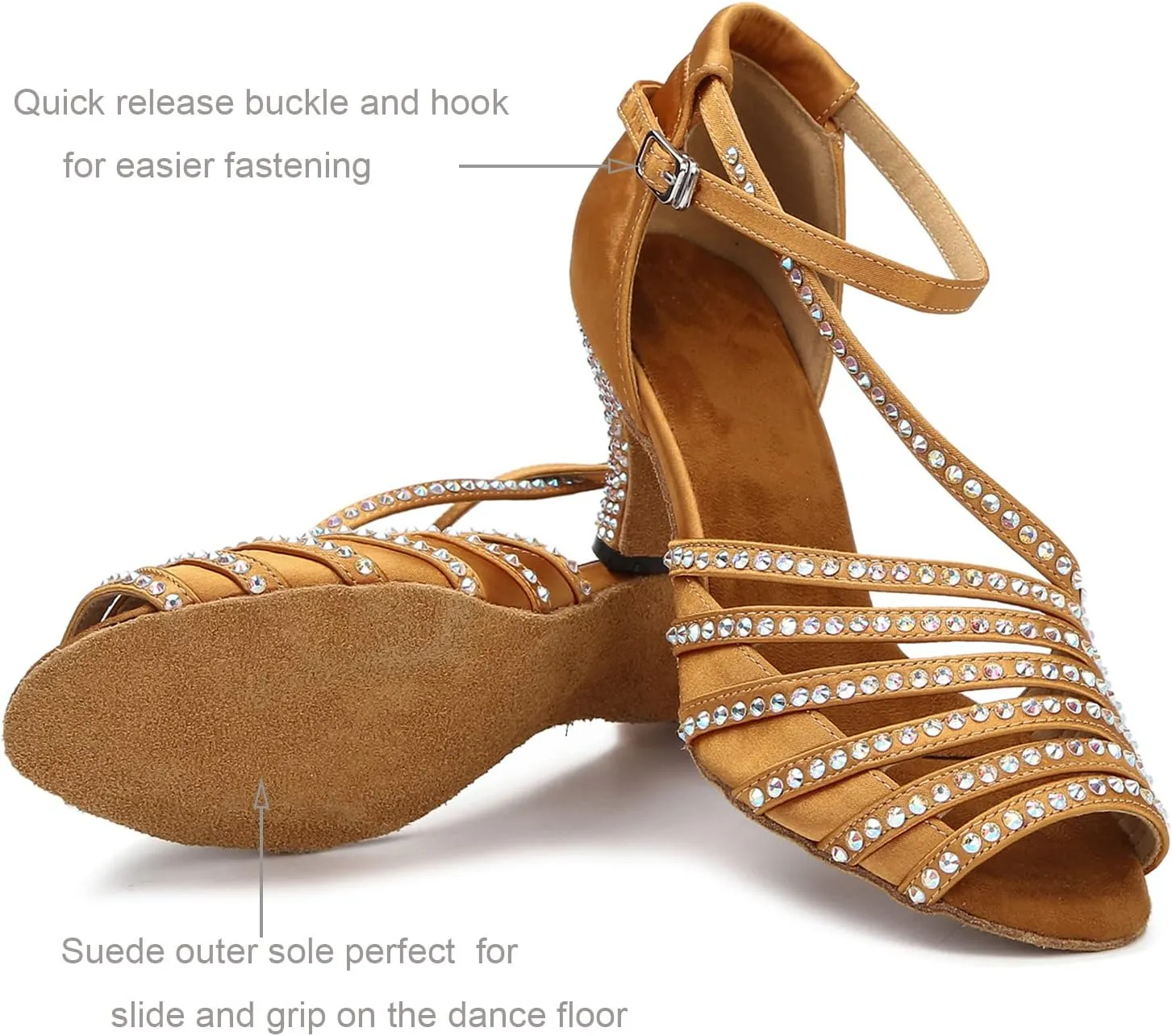 Ballroom Dance Shoes Women Salsa Latin Practice Dancing Shoes, Rhinestone Wedding Low Heel Dance Shoes, Comfortable and Sparkle Dance Heels