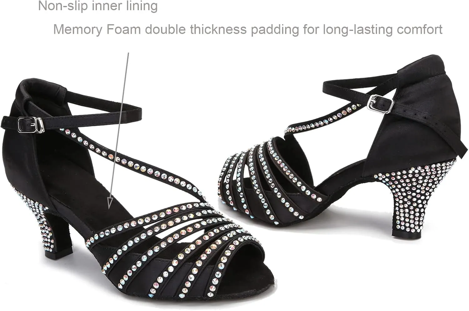 Ballroom Dance Shoes Women Salsa Latin Practice Dancing Shoes, Rhinestone Wedding Low Heel Dance Shoes, Comfortable and Sparkle Dance Heels
