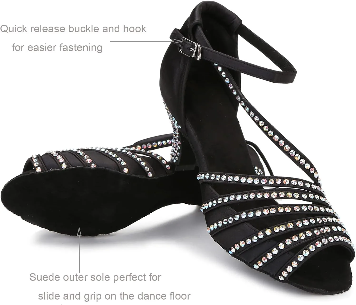 Ballroom Dance Shoes Women Salsa Latin Practice Dancing Shoes, Rhinestone Wedding Low Heel Dance Shoes, Comfortable and Sparkle Dance Heels