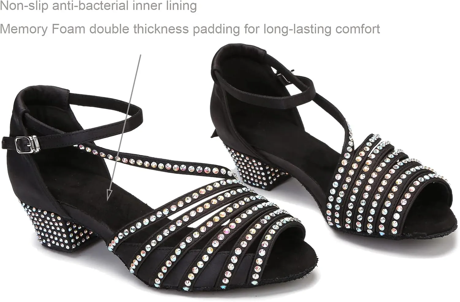 Ballroom Dance Shoes Women Salsa Latin Practice Dancing Shoes, Rhinestone Wedding Low Heel Dance Shoes, Comfortable and Sparkle Dance Heels