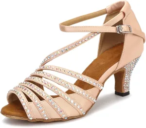 Ballroom Dance Shoes Women Salsa Latin Practice Dancing Shoes, Rhinestone Wedding Low Heel Dance Shoes, Comfortable and Sparkle Dance Heels