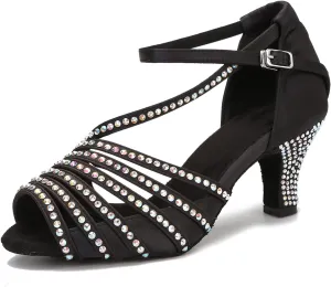 Ballroom Dance Shoes Women Salsa Latin Practice Dancing Shoes, Rhinestone Wedding Low Heel Dance Shoes, Comfortable and Sparkle Dance Heels