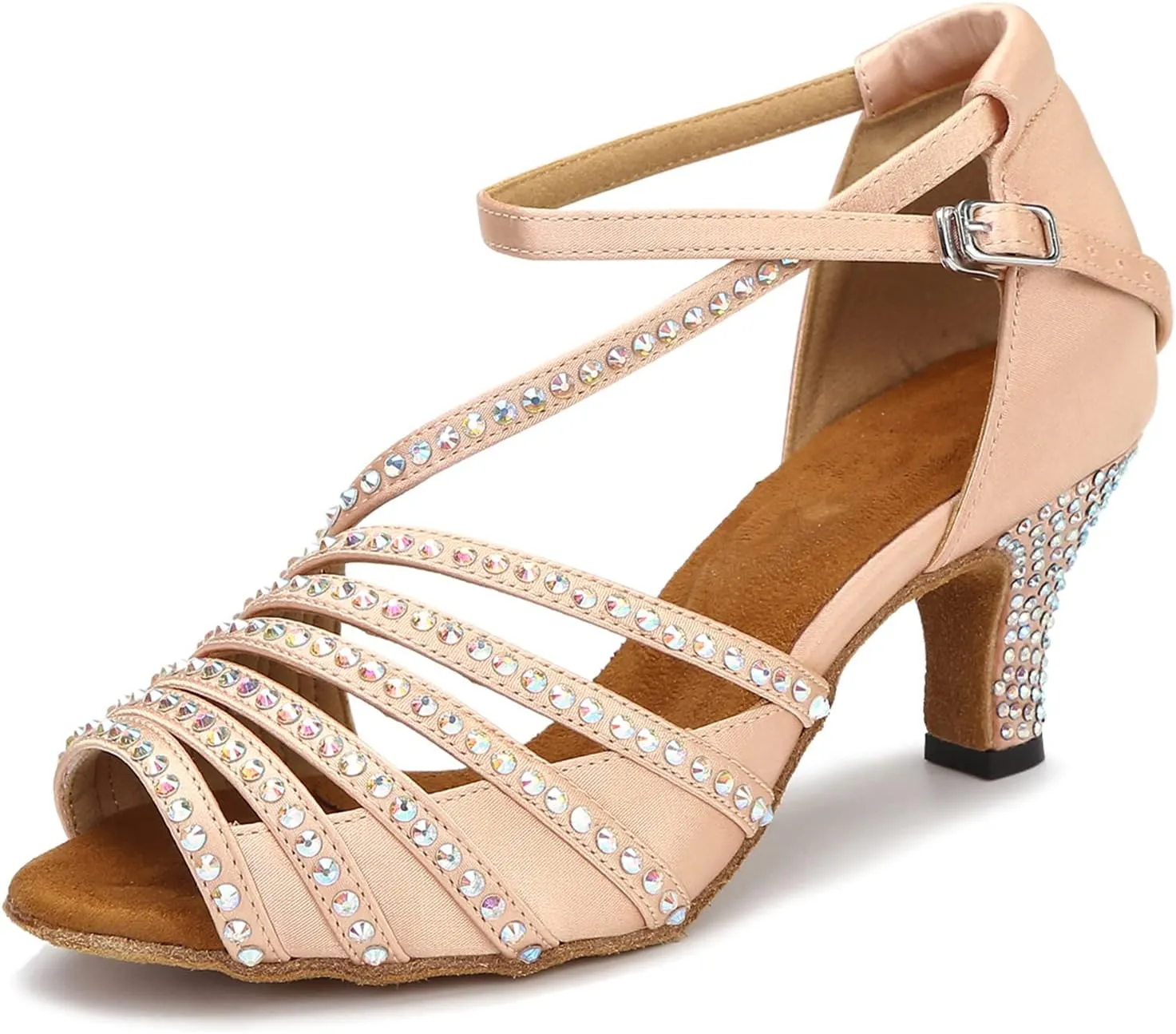Ballroom Dance Shoes Women Salsa Latin Practice Dancing Shoes, Rhinestone Wedding Low Heel Dance Shoes, Comfortable and Sparkle Dance Heels