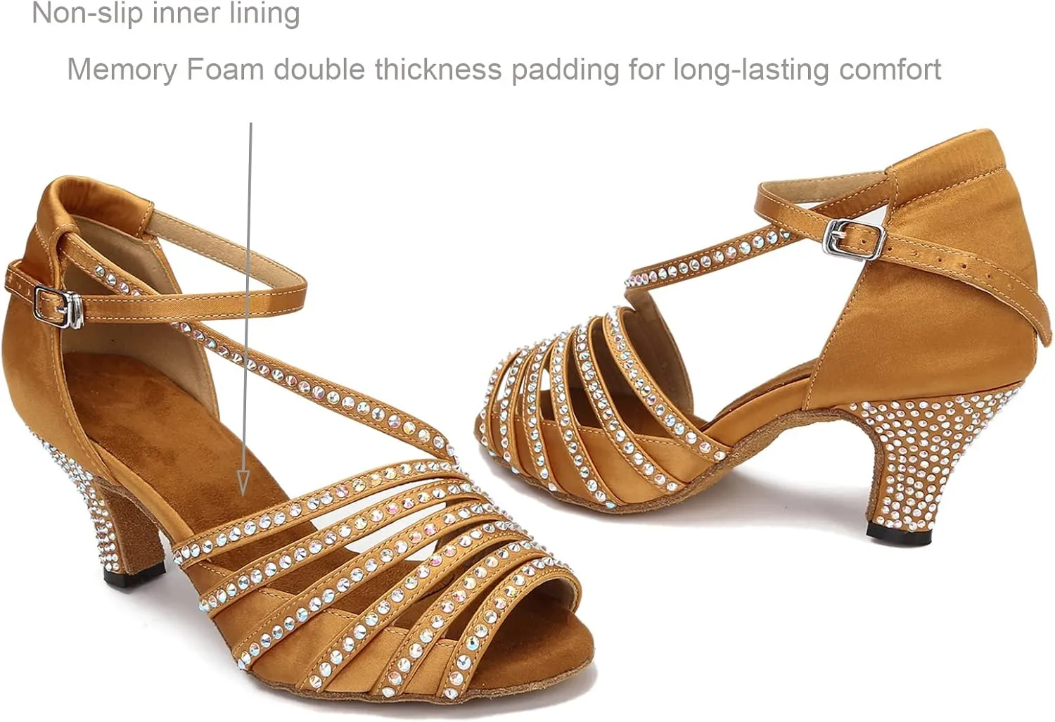 Ballroom Dance Shoes Women Salsa Latin Practice Dancing Shoes, Rhinestone Wedding Low Heel Dance Shoes, Comfortable and Sparkle Dance Heels