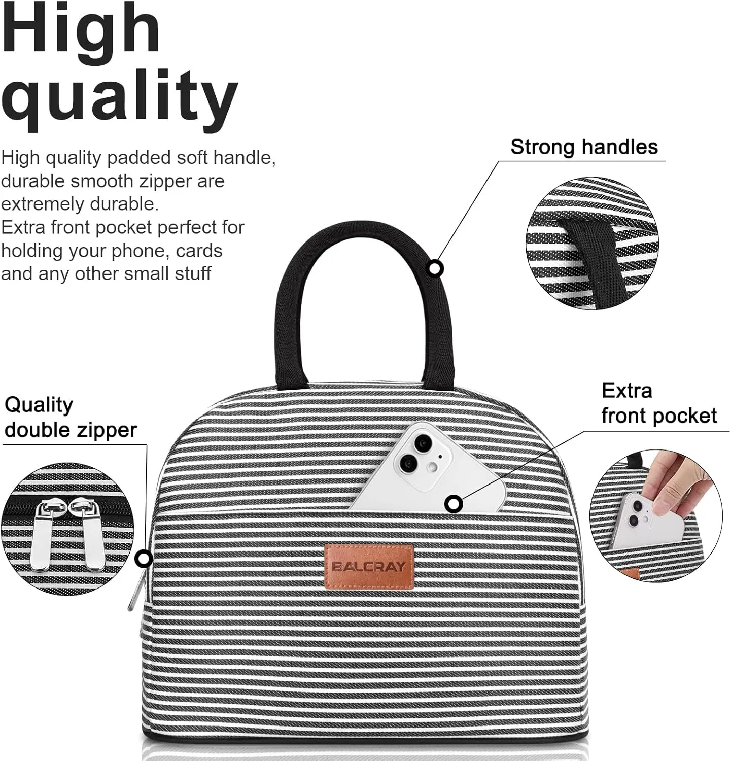 BALORAY Lunch Bag for Women Men Insulated Lunch Box for Adult Reusable Lunch Tote Bag for Work, Picnic or Travel