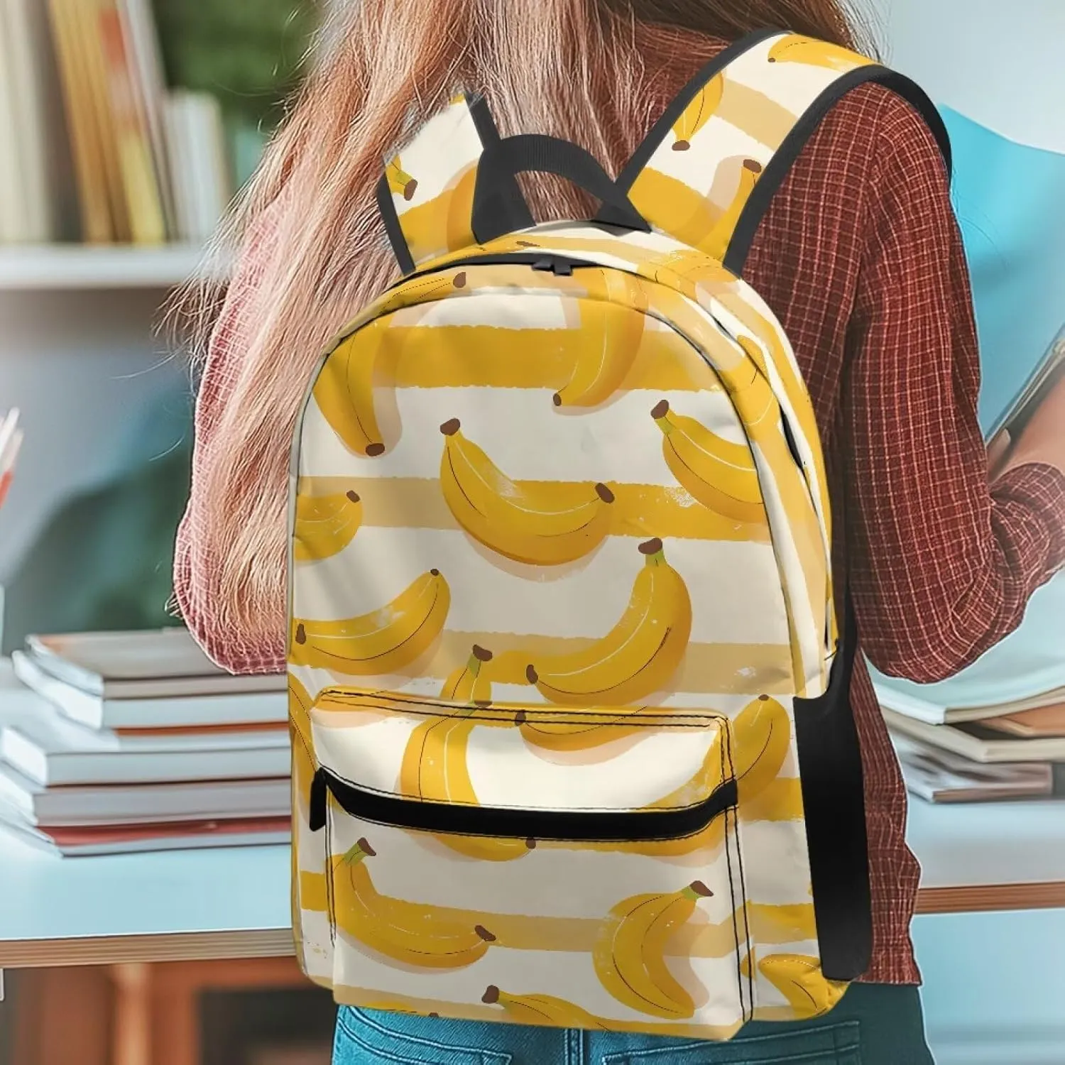 Banana Stripe Women Mens Lightweight Travel Backpack Fashion Style with Side and Front Pockets Large 15in Laptop Backpack for Office Outdoor Activities