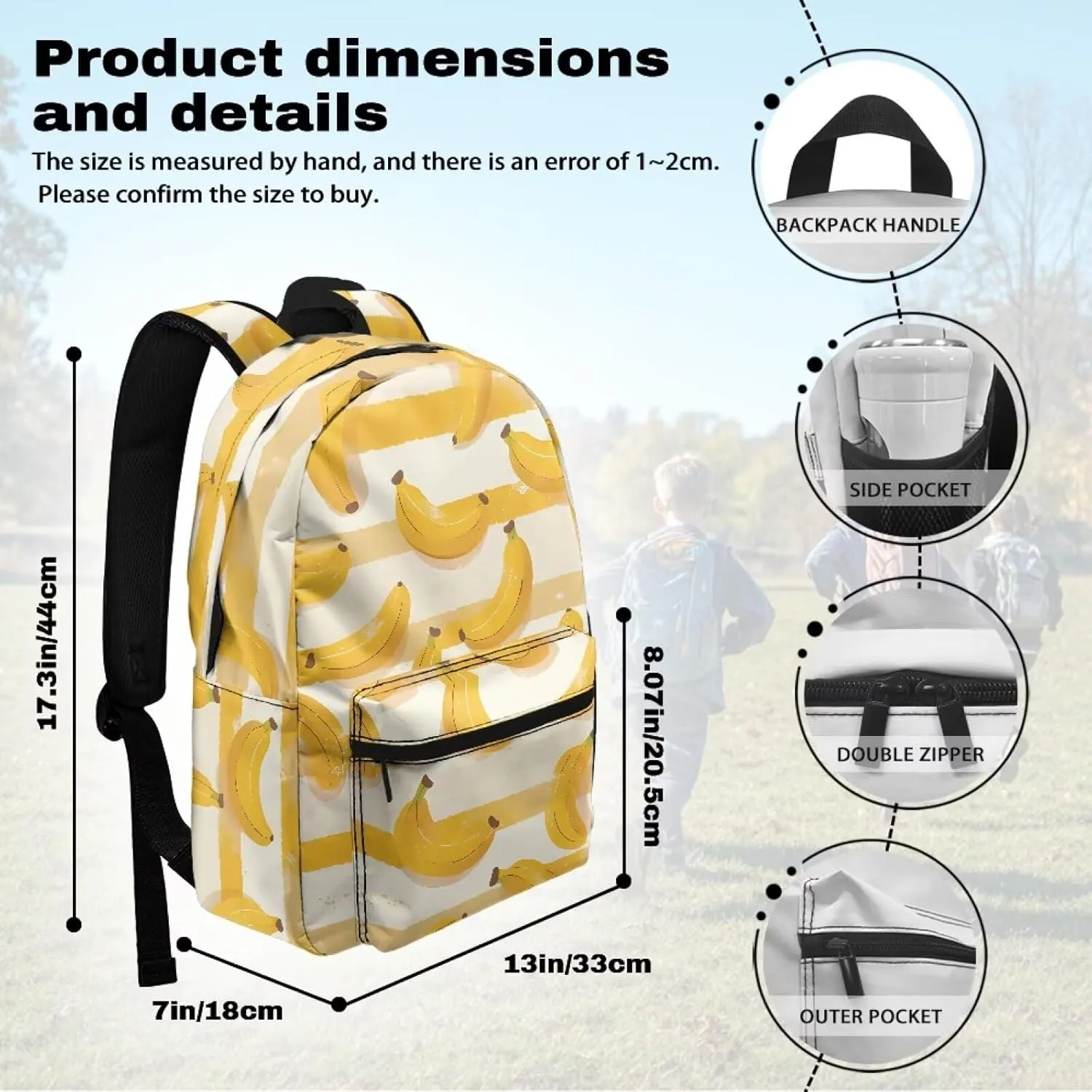 Banana Stripe Women Mens Lightweight Travel Backpack Fashion Style with Side and Front Pockets Large 15in Laptop Backpack for Office Outdoor Activities