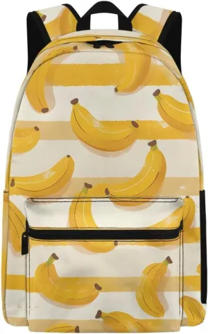 Banana Stripe Women Mens Lightweight Travel Backpack Fashion Style with Side and Front Pockets Large 15in Laptop Backpack for Office Outdoor Activities