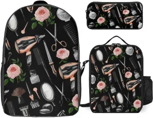 Barber Scissors Comb Shoulder Backpack Diagonal Lunch Bag Pencil Case Set