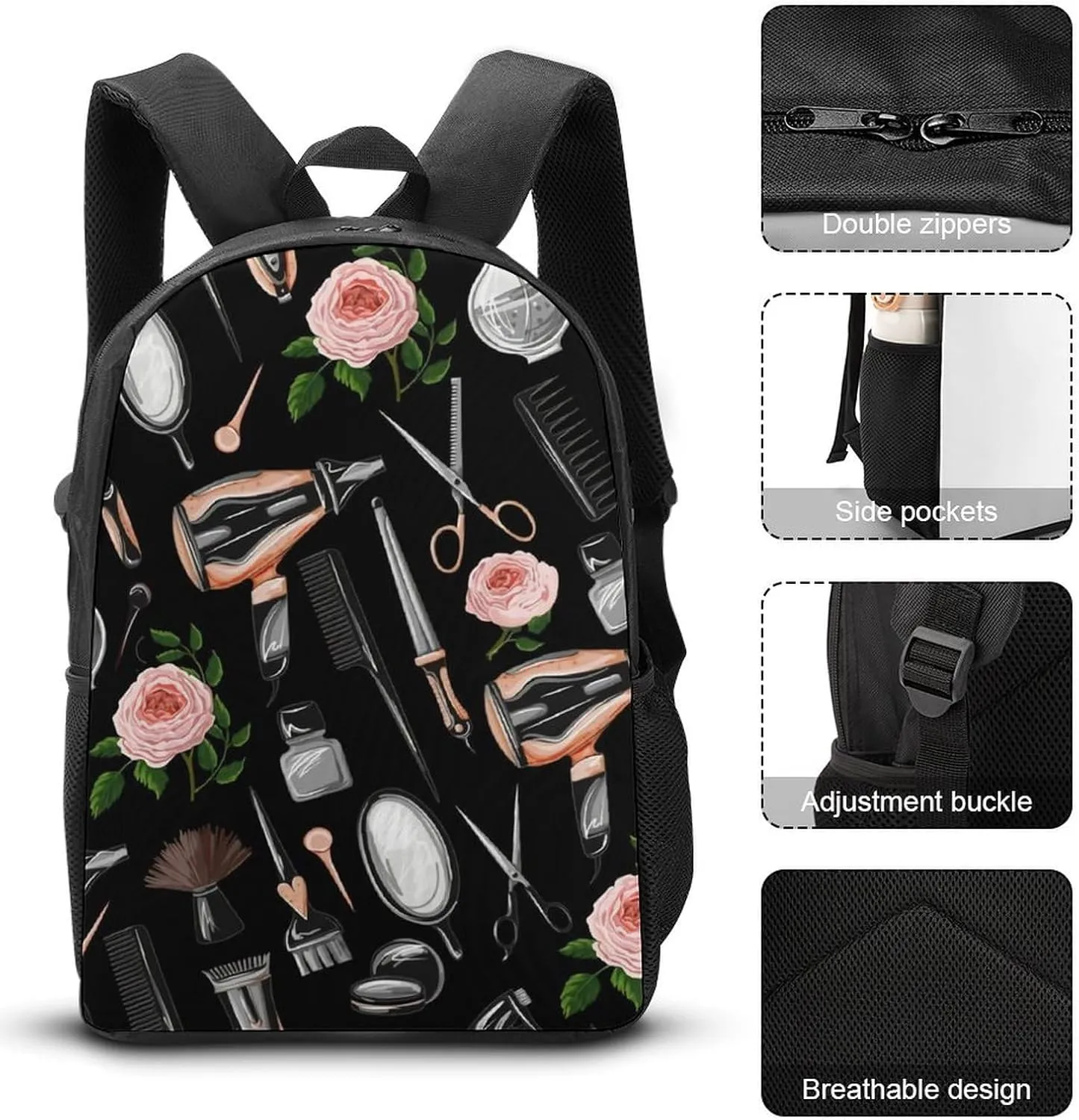 Barber Scissors Comb Shoulder Backpack Diagonal Lunch Bag Pencil Case Set