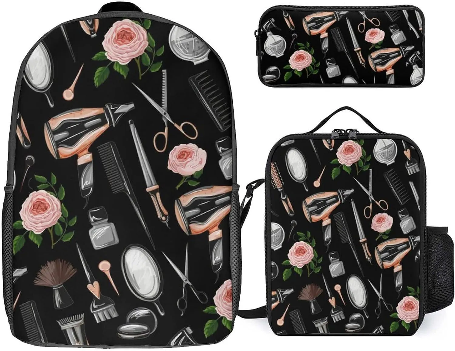 Barber Scissors Comb Shoulder Backpack Diagonal Lunch Bag Pencil Case Set