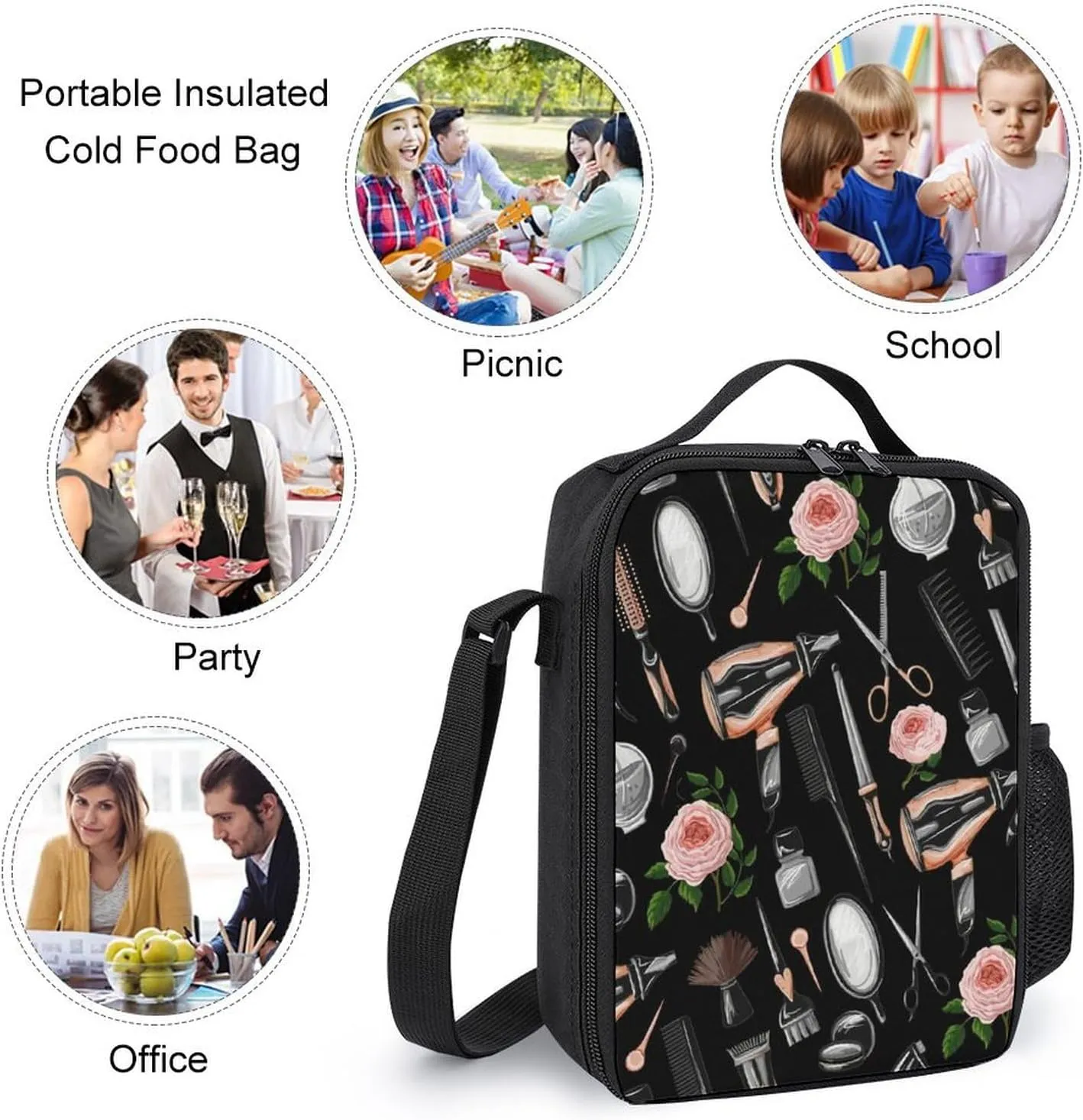 Barber Scissors Comb Shoulder Backpack Diagonal Lunch Bag Pencil Case Set
