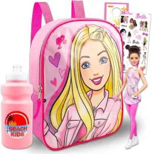 Barbie Mini Backpack for Girls - Bundle with 11" Small Backpack Plus Doll, Stickers, Water Bottle, and More | Barbie Travel Bag Activity Set for Kids