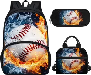 Baseball Backpack for School Boys Middle High School Bag Bookbag with Lunch Box Pencil Case Cool 3D Elementary Preschool Back Packs Satchel for Teens Kids Rucksack Hiking Daypack
