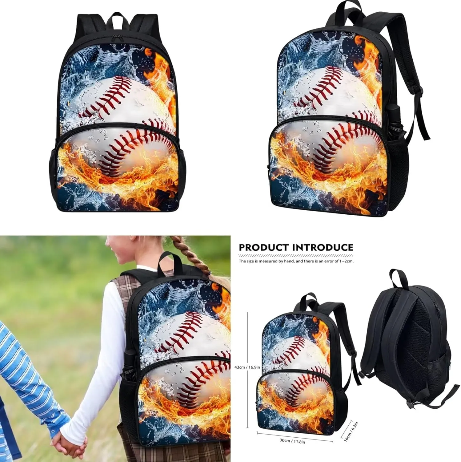 Baseball Backpack for School Boys Middle High School Bag Bookbag with Lunch Box Pencil Case Cool 3D Elementary Preschool Back Packs Satchel for Teens Kids Rucksack Hiking Daypack
