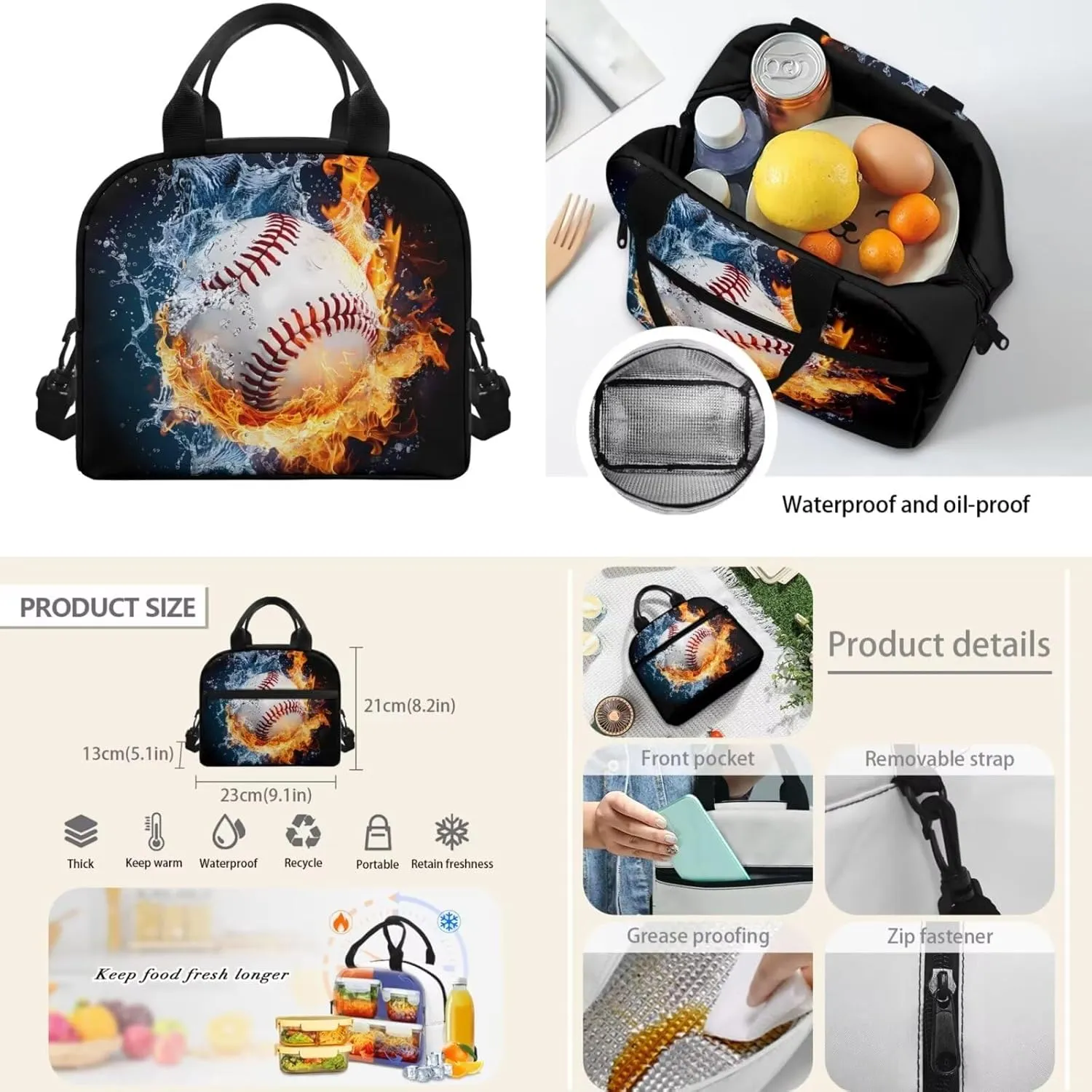 Baseball Backpack for School Boys Middle High School Bag Bookbag with Lunch Box Pencil Case Cool 3D Elementary Preschool Back Packs Satchel for Teens Kids Rucksack Hiking Daypack