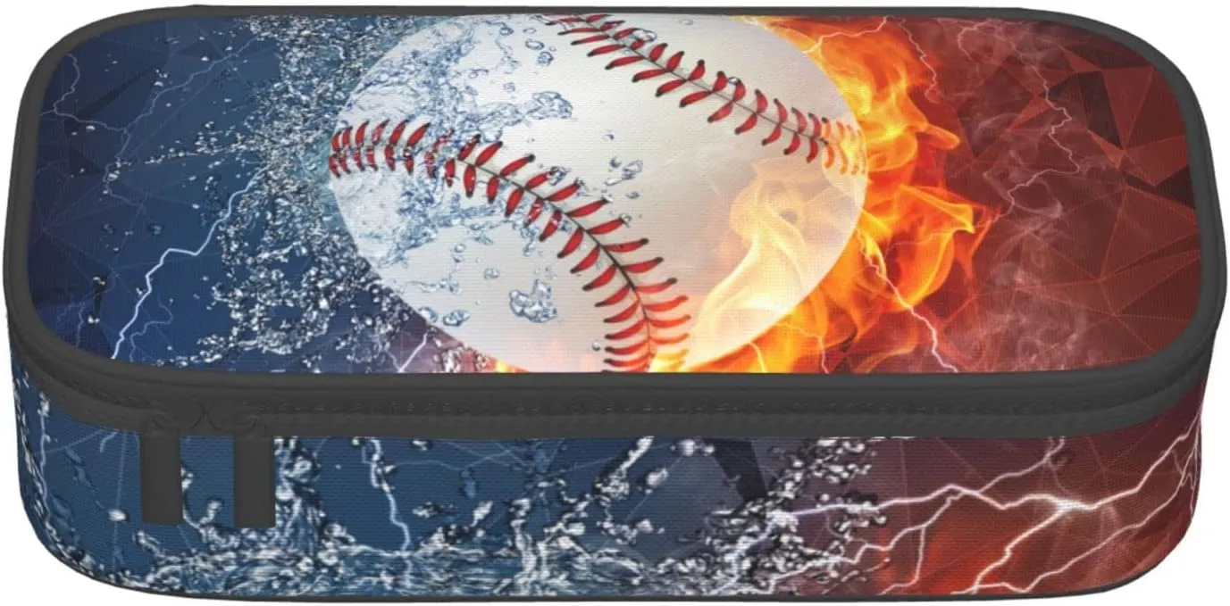 Baseball Pencil Case Sports Pencil Box for Boys Men, Large Capacity Durable Pencil Pouch Storage Pen Bag Stationary Case with Double Zippers