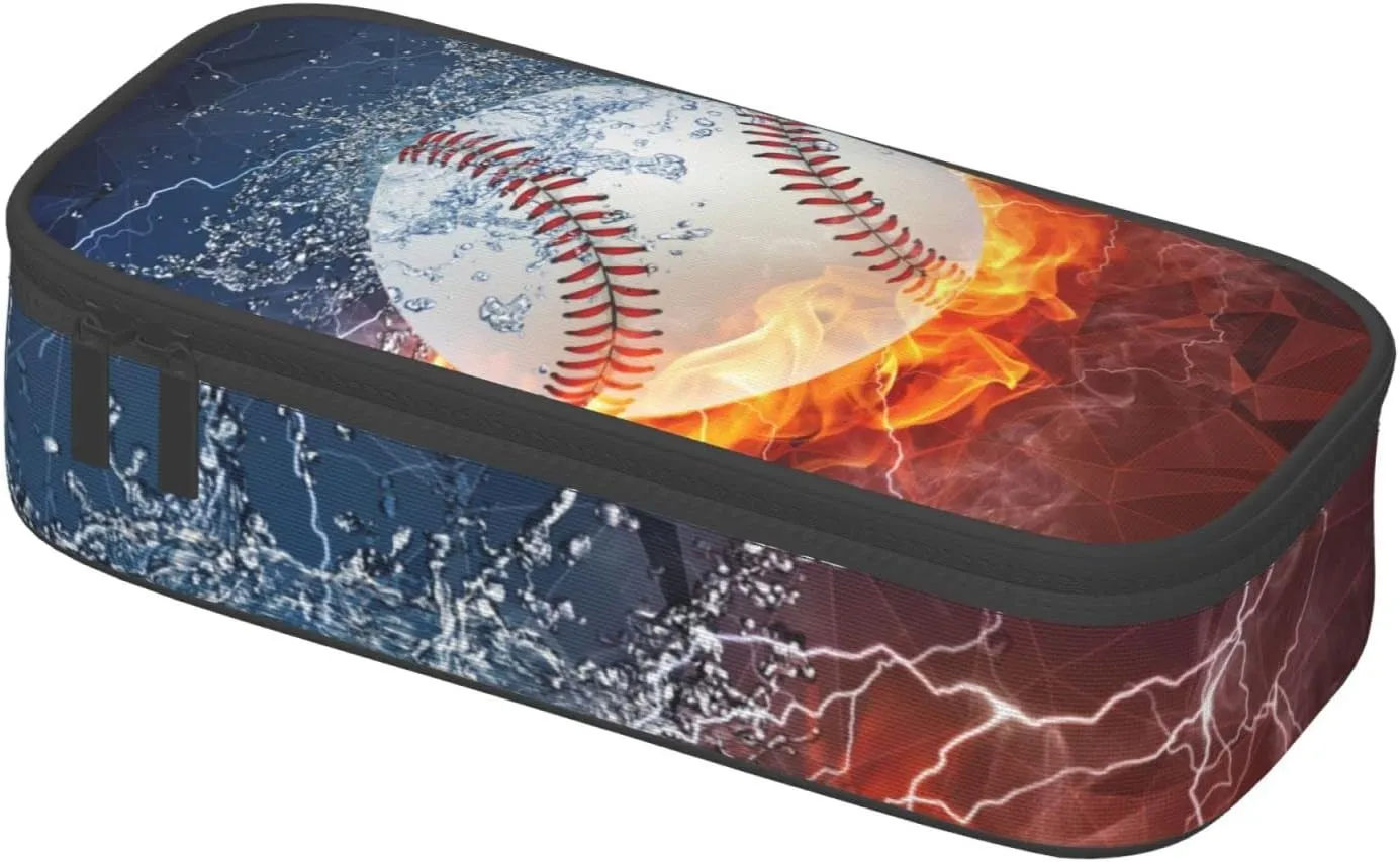 Baseball Pencil Case Sports Pencil Box for Boys Men, Large Capacity Durable Pencil Pouch Storage Pen Bag Stationary Case with Double Zippers