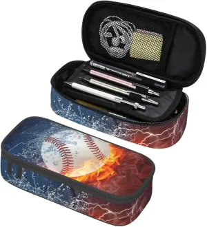 Baseball Pencil Case Sports Pencil Box for Boys Men, Large Capacity Durable Pencil Pouch Storage Pen Bag Stationary Case with Double Zippers