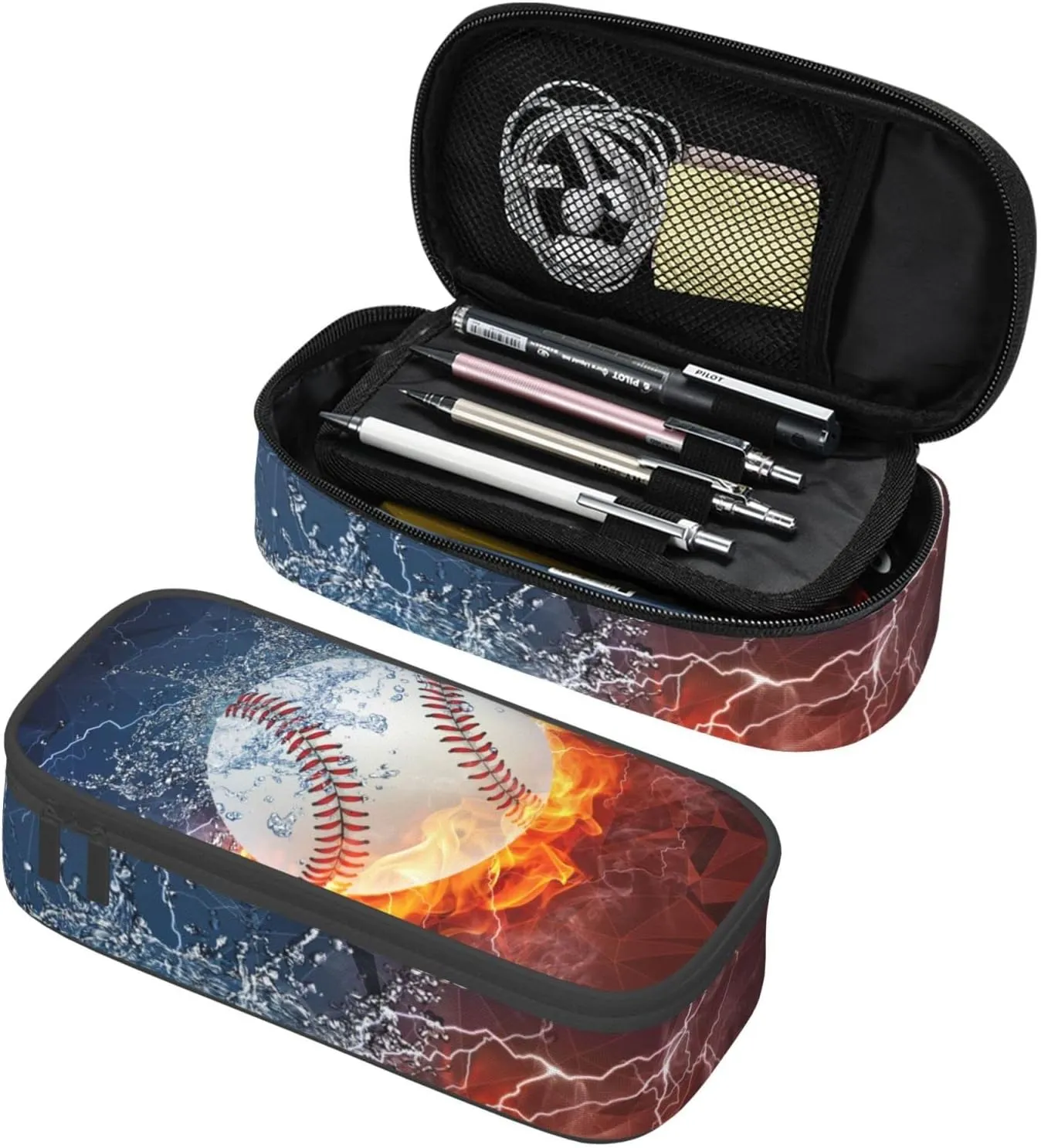 Baseball Pencil Case Sports Pencil Box for Boys Men, Large Capacity Durable Pencil Pouch Storage Pen Bag Stationary Case with Double Zippers