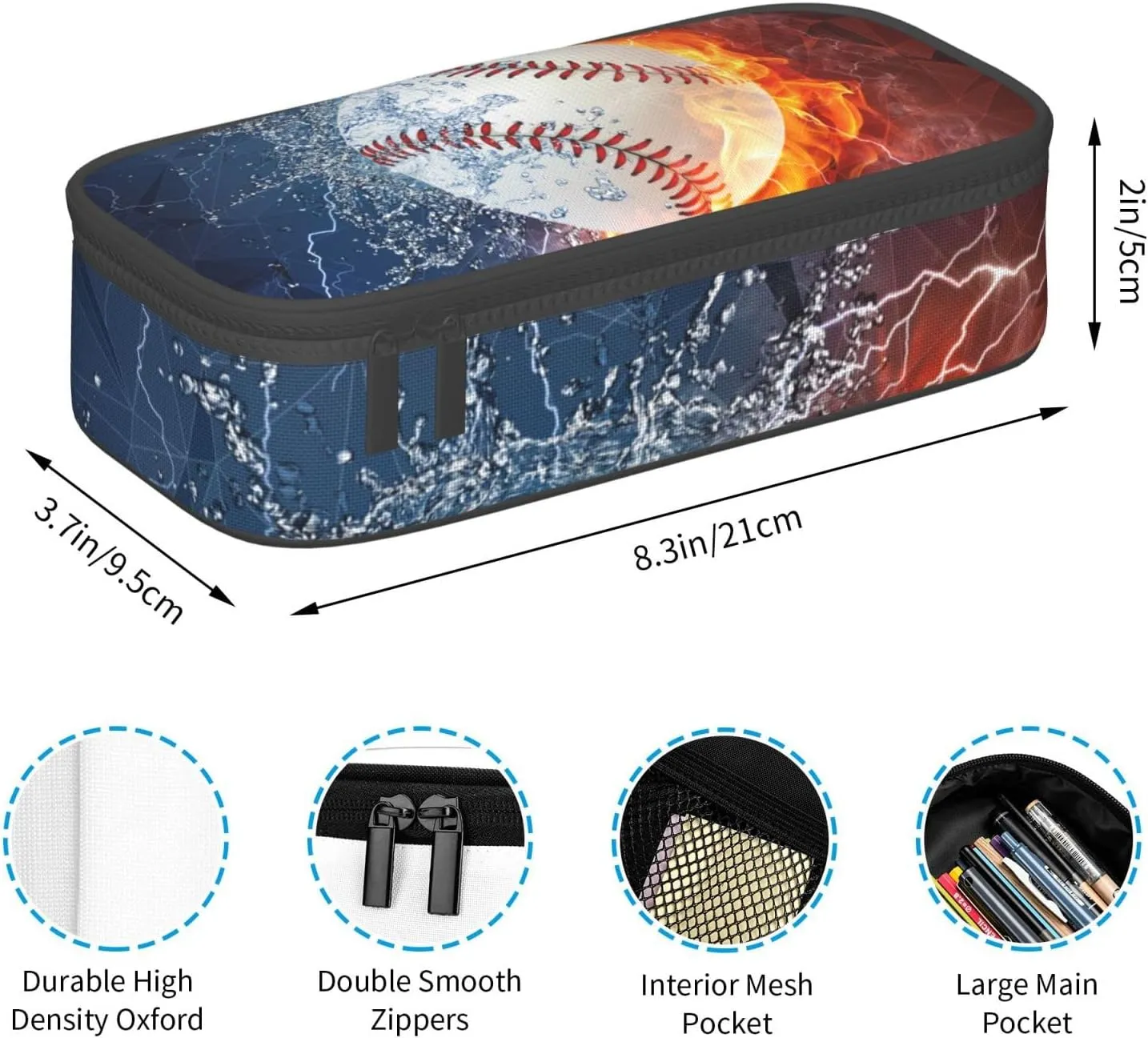 Baseball Pencil Case Sports Pencil Box for Boys Men, Large Capacity Durable Pencil Pouch Storage Pen Bag Stationary Case with Double Zippers
