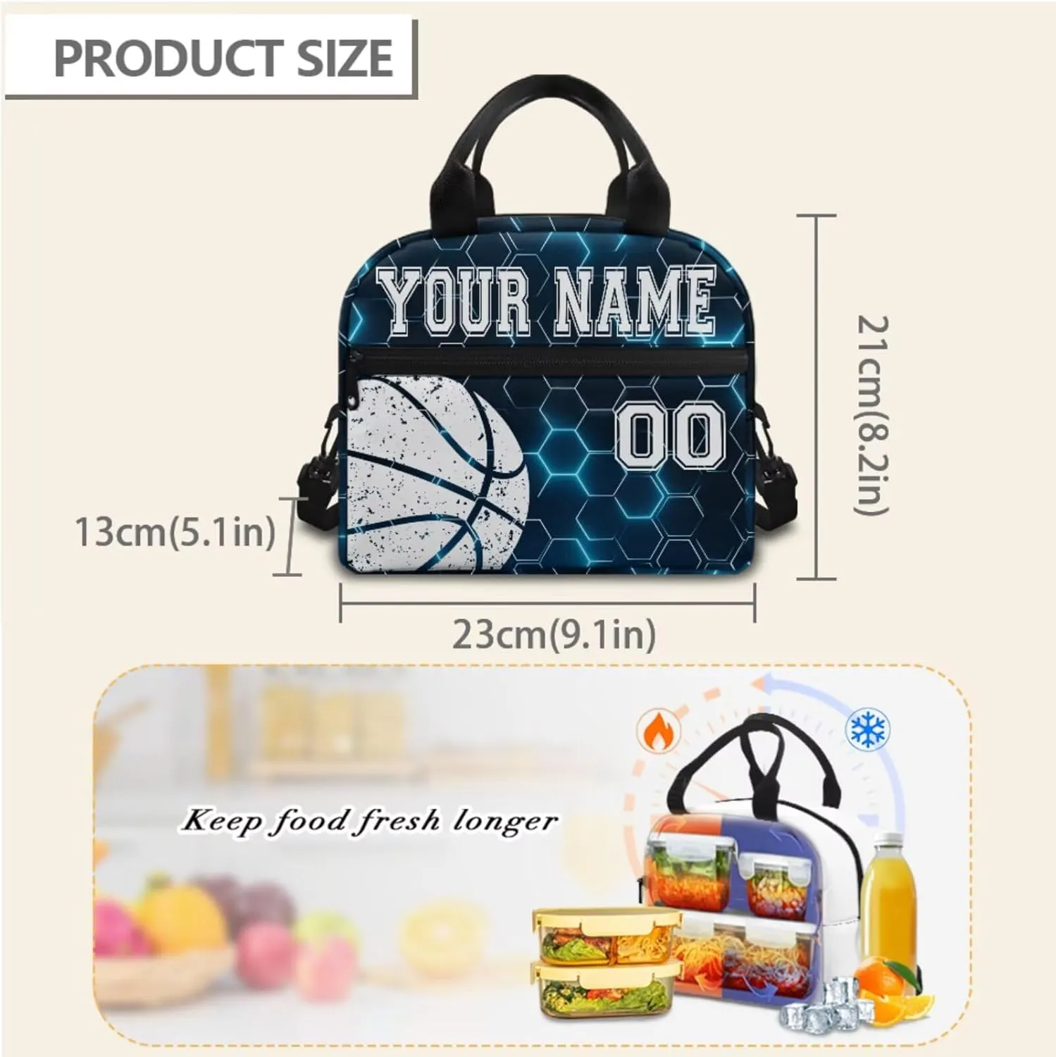 Basketball Ball Blue Hexagonal Grid Kid Customize School Backpack for Boy Girl Hiking Backpack Water-Resistant Laptop Book Lunch Bag Daypack Knapsack Rucksack Pen Case Water Bottle Bag