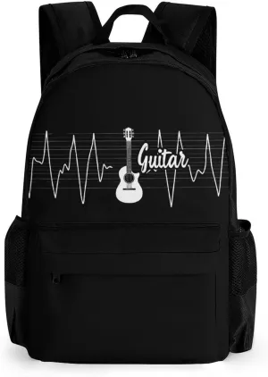 Bass Guitar Player Heartbeat Printed Backpack Causal Daypack Travel Laptop Shoulders Bag with Side Pockets for Men Women 13 X 7 X 16 Inch