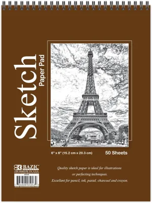 BAZIC Sketch Pad 50 Sheet 6" X 8", Top Bound Spiral Sketchbook Drawing Pads, Sketching Paper Coloring Book for Artist School, 48-Pack