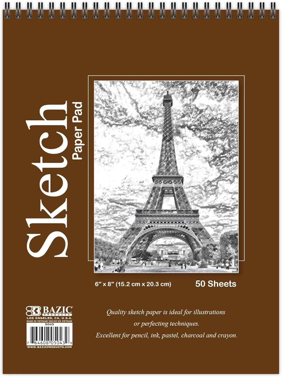 BAZIC Sketch Pad 50 Sheet 6" X 8", Top Bound Spiral Sketchbook Drawing Pads, Sketching Paper Coloring Book for Artist School, 48-Pack
