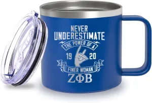 BBGreek Zeta Phi Beta Sorority Paraphernalia - Official Vendor - 14 oz Insulated Stainless Steel Coffee Mug - Never Underestimate the Power Of Finer Women