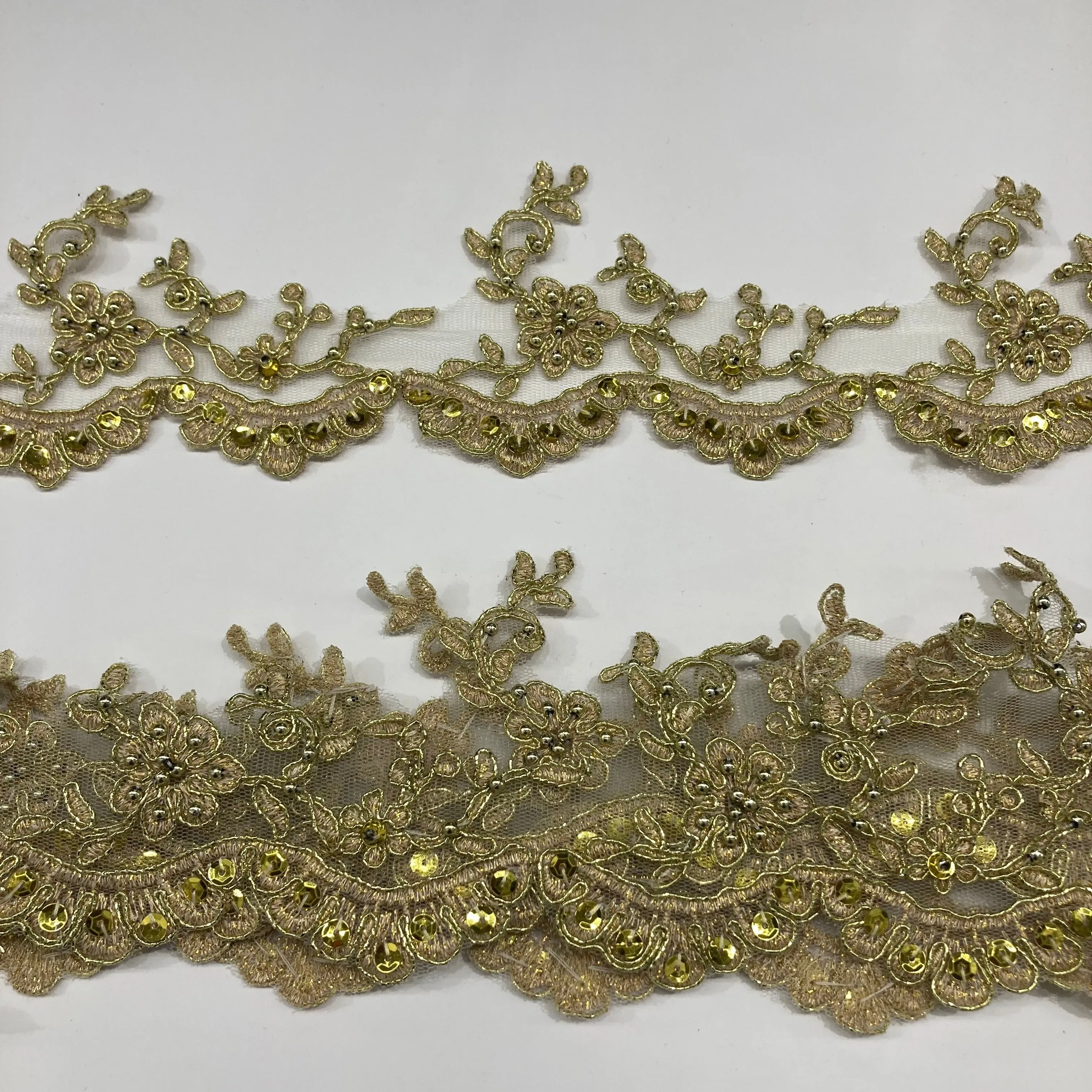Beaded & Corded Lace Trimming Embroidered on 100% Polyester  Net Mesh | Lace USA - 95955W-BP
