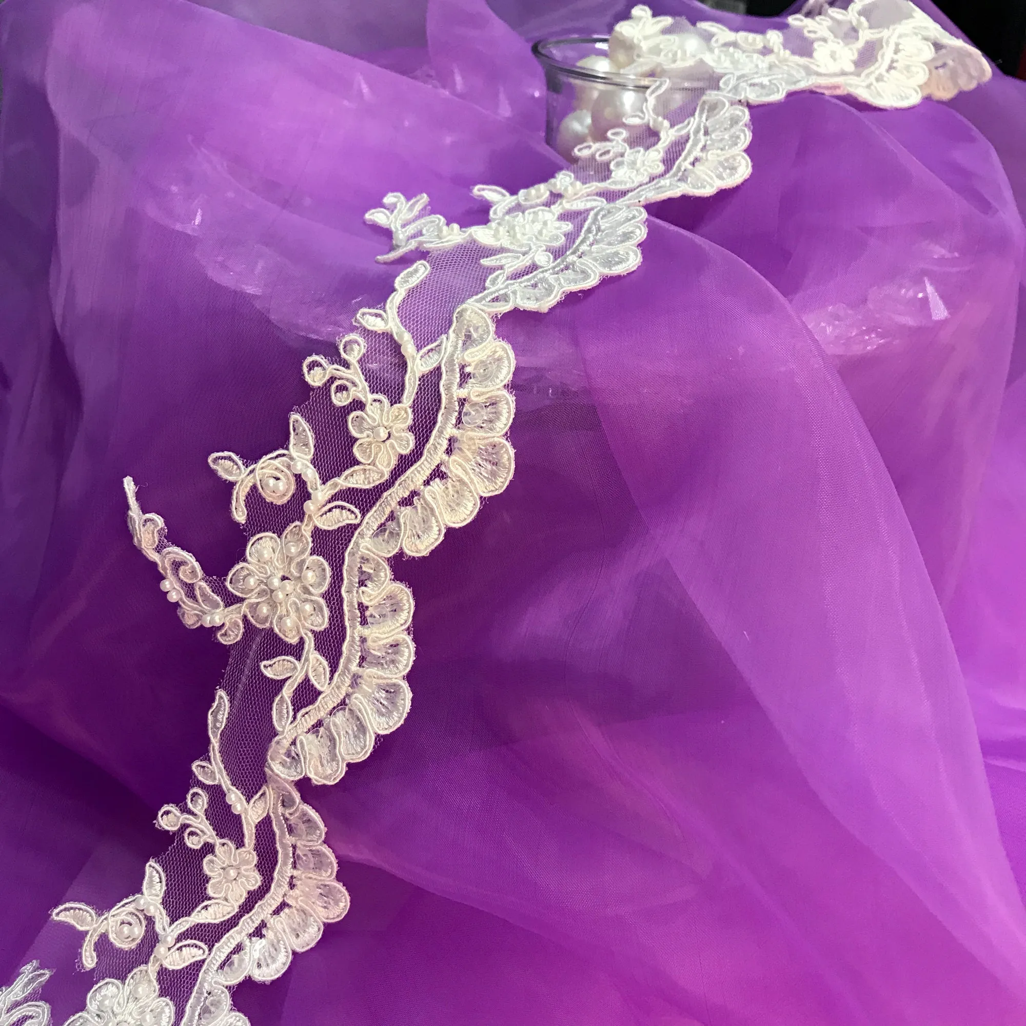Beaded & Corded Lace Trimming Embroidered on 100% Polyester  Net Mesh | Lace USA - 95955W-BP