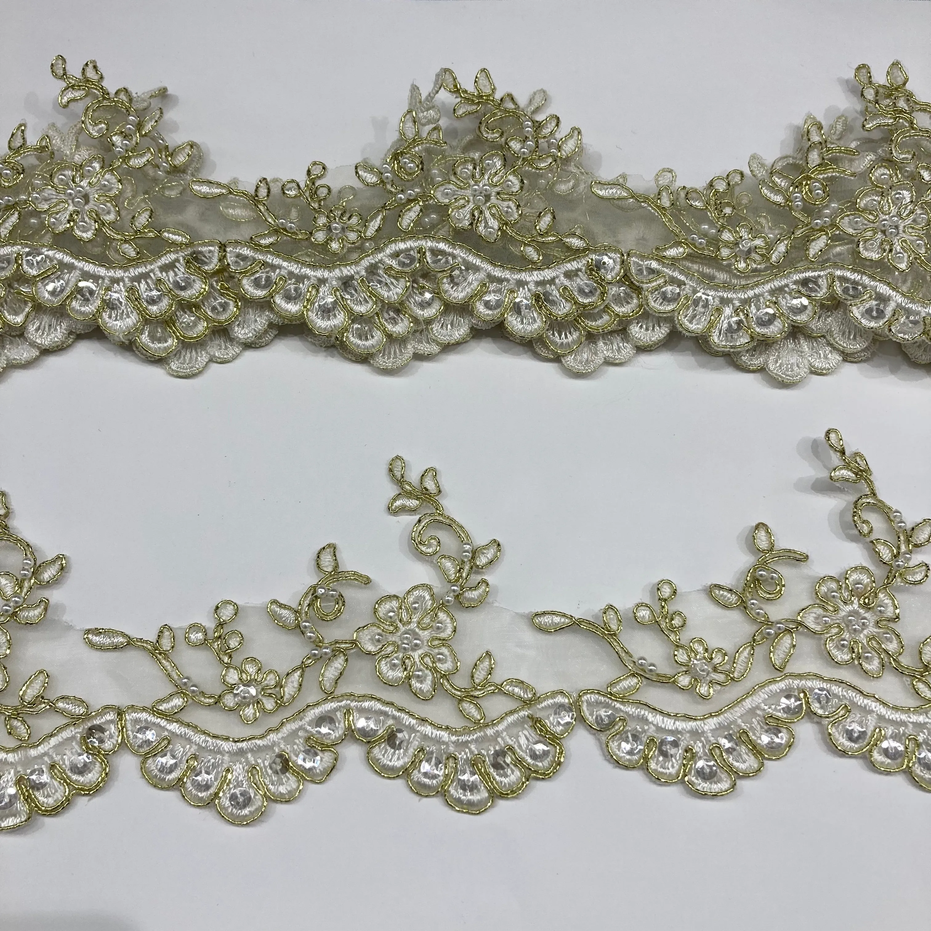 Beaded & Corded Lace Trimming Embroidered on 100% Polyester  Net Mesh | Lace USA - 95955W-BP