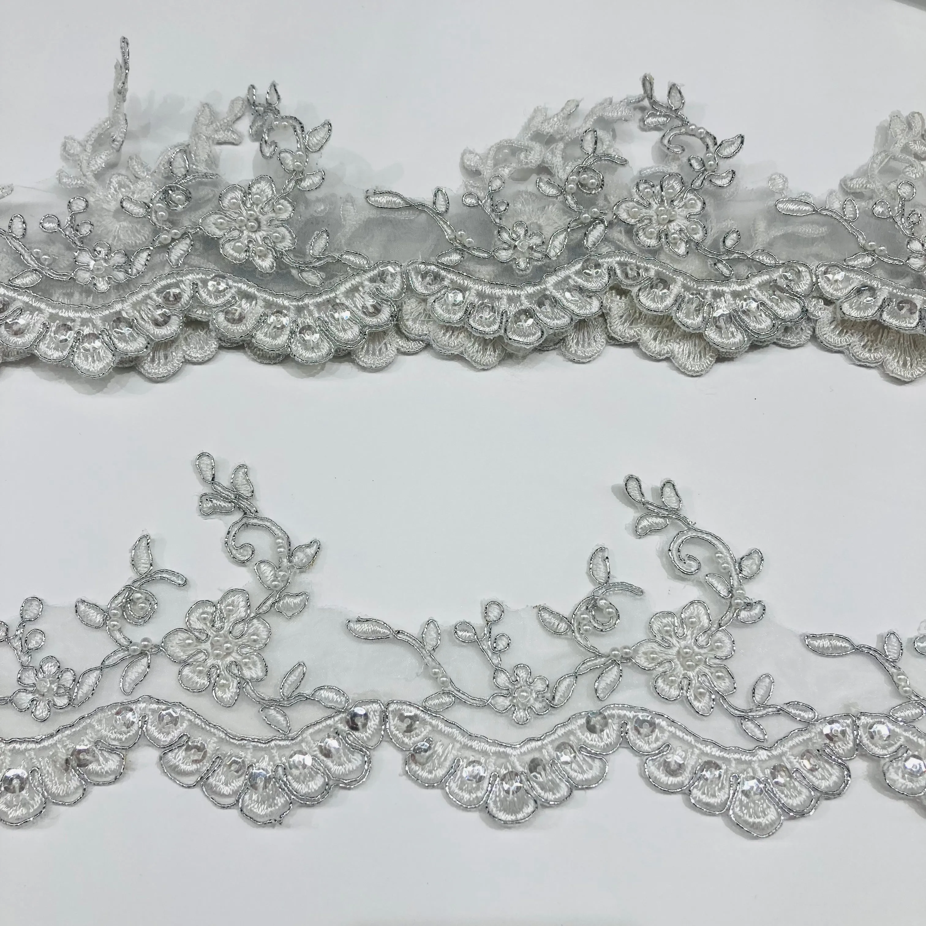 Beaded & Corded Lace Trimming Embroidered on 100% Polyester  Net Mesh | Lace USA - 95955W-BP