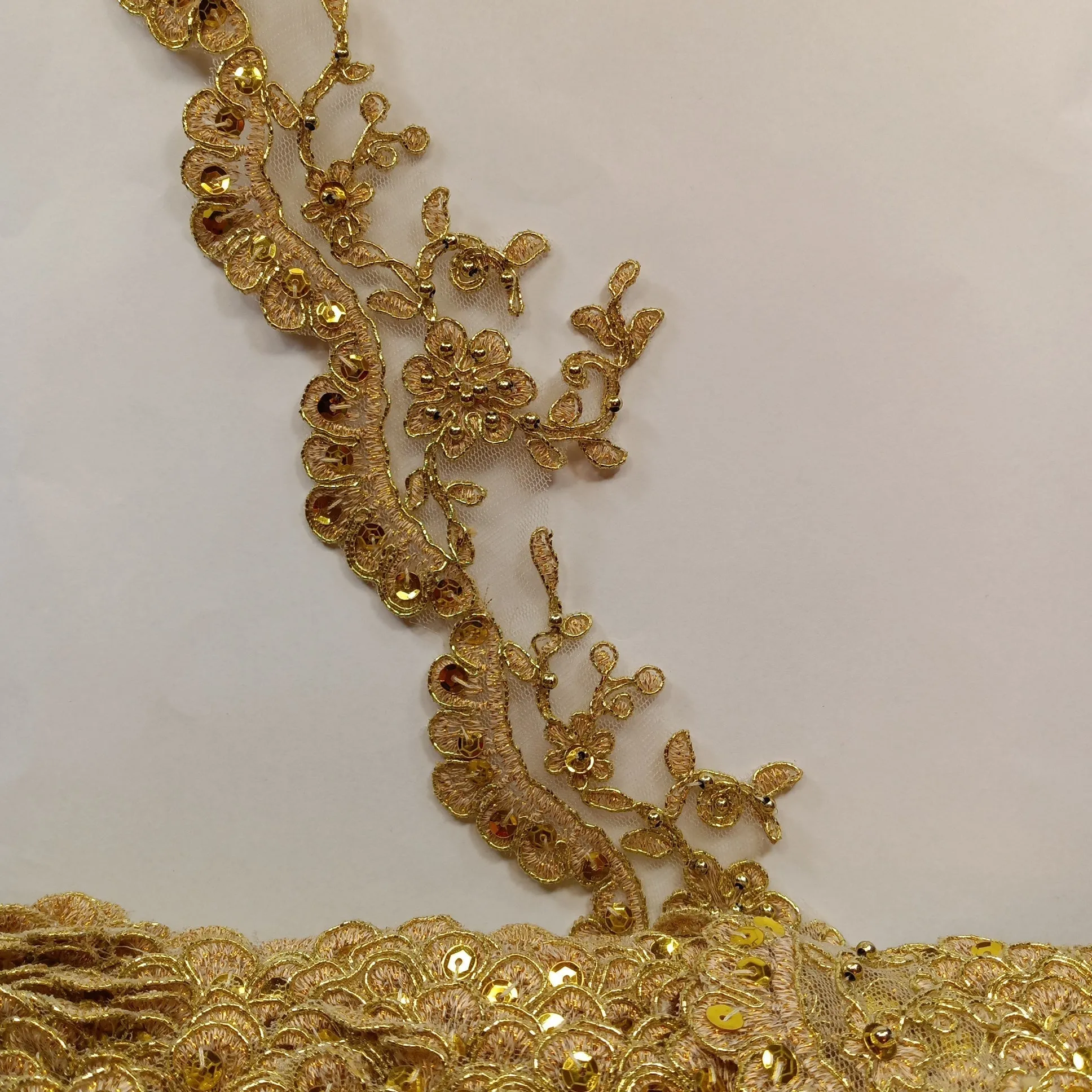Beaded & Corded Lace Trimming Embroidered on 100% Polyester  Net Mesh | Lace USA - 95955W-BP