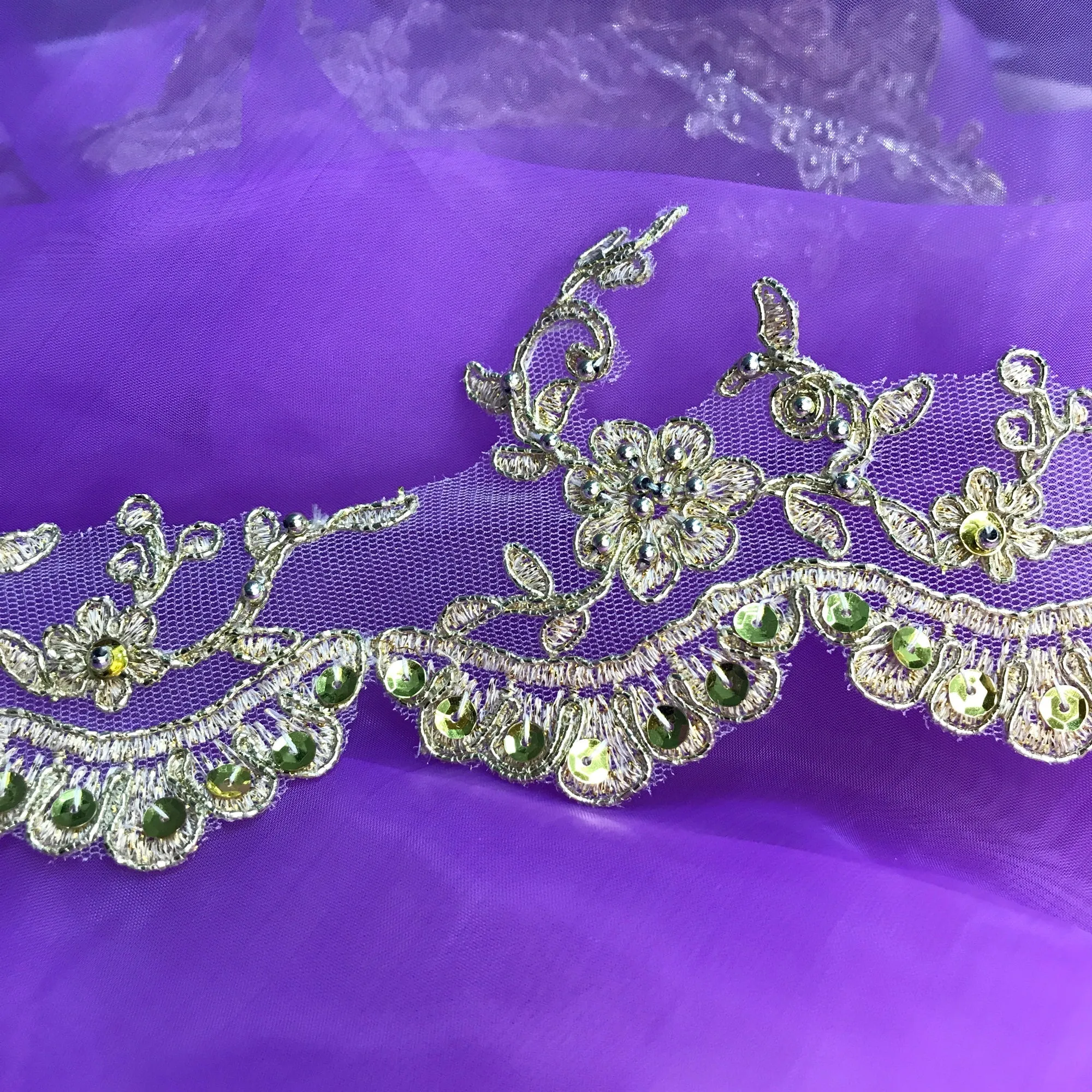 Beaded & Corded Lace Trimming Embroidered on 100% Polyester  Net Mesh | Lace USA - 95955W-BP