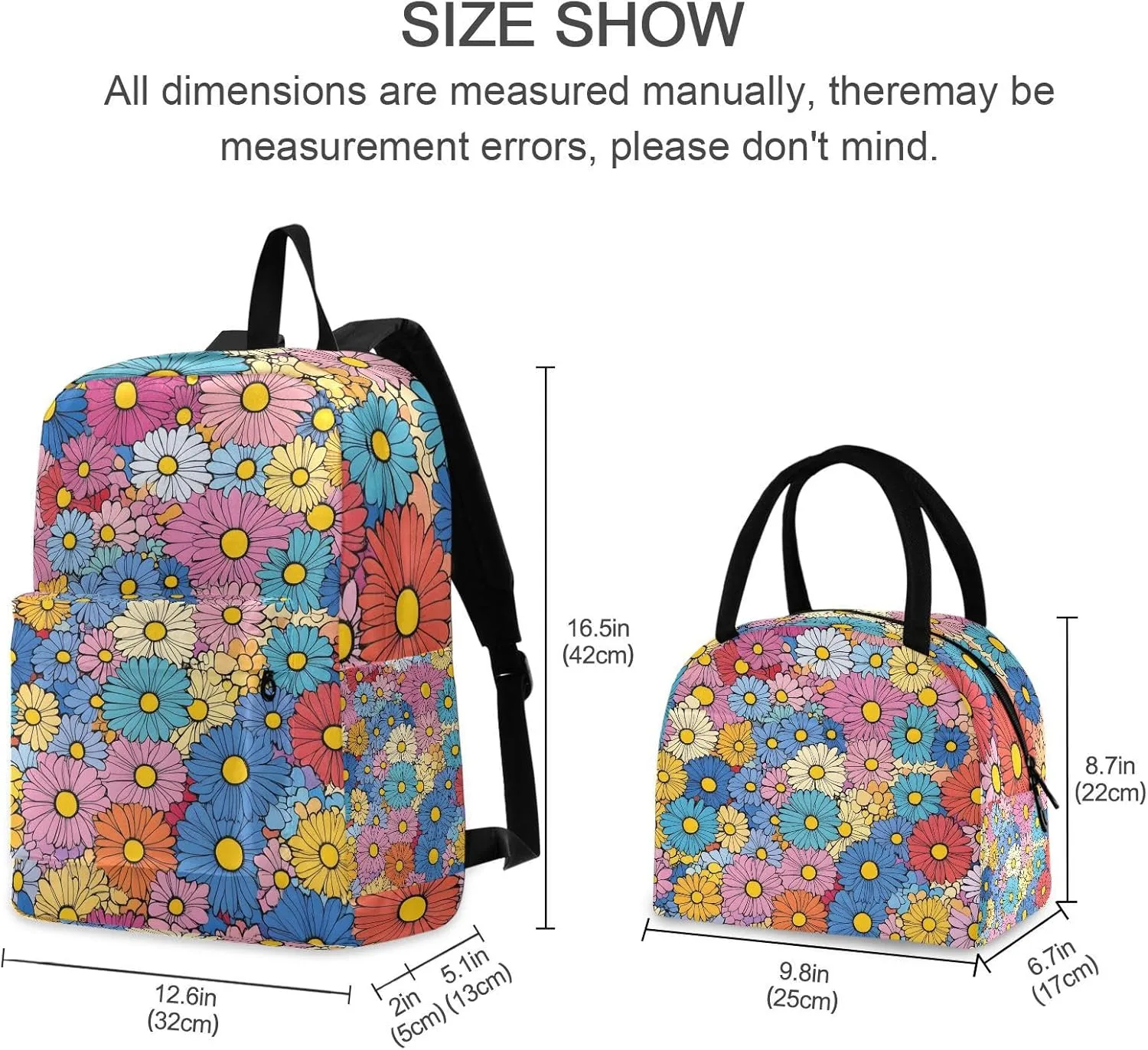 Beautiful Daisy Flower Backpack Set with Lunch Bag for Girls Boys Elementary Primary School Kids Lightweight Daypack Set