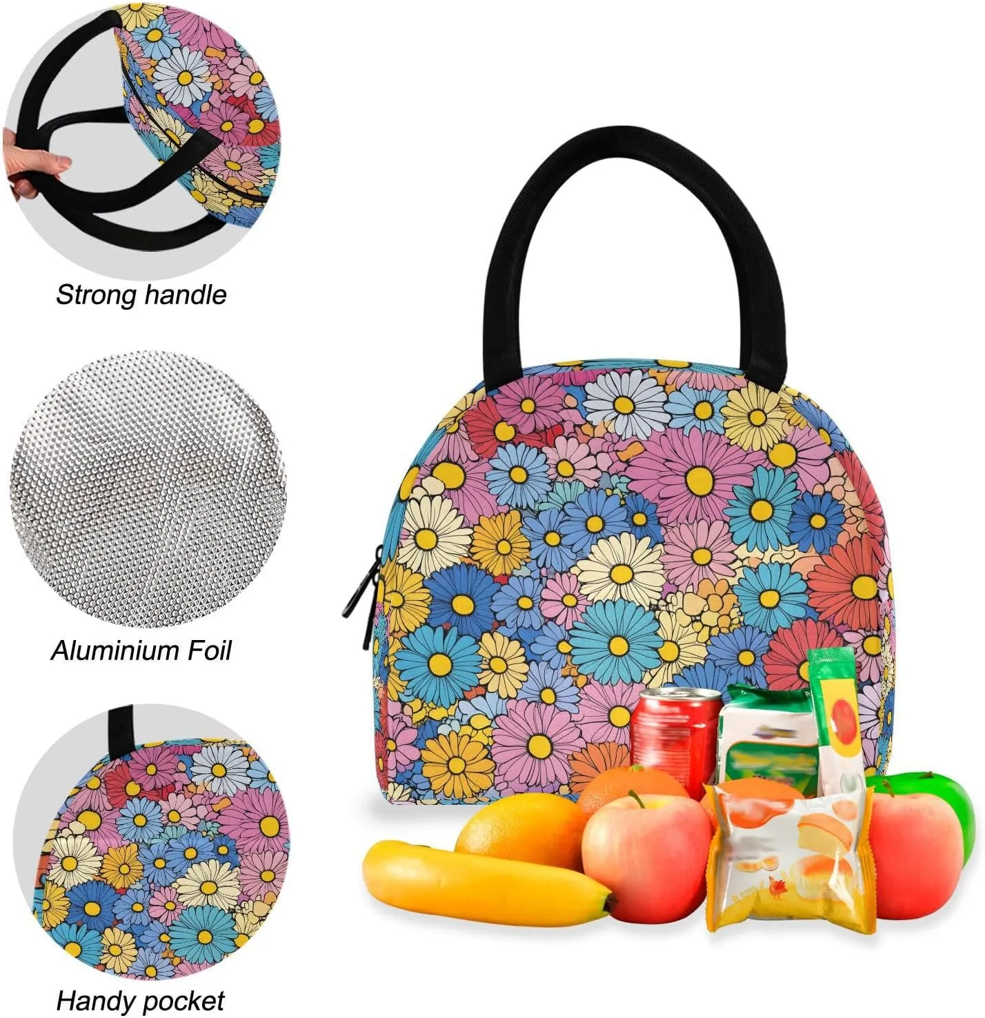Beautiful Daisy Flower Backpack Set with Lunch Bag for Girls Boys Elementary Primary School Kids Lightweight Daypack Set