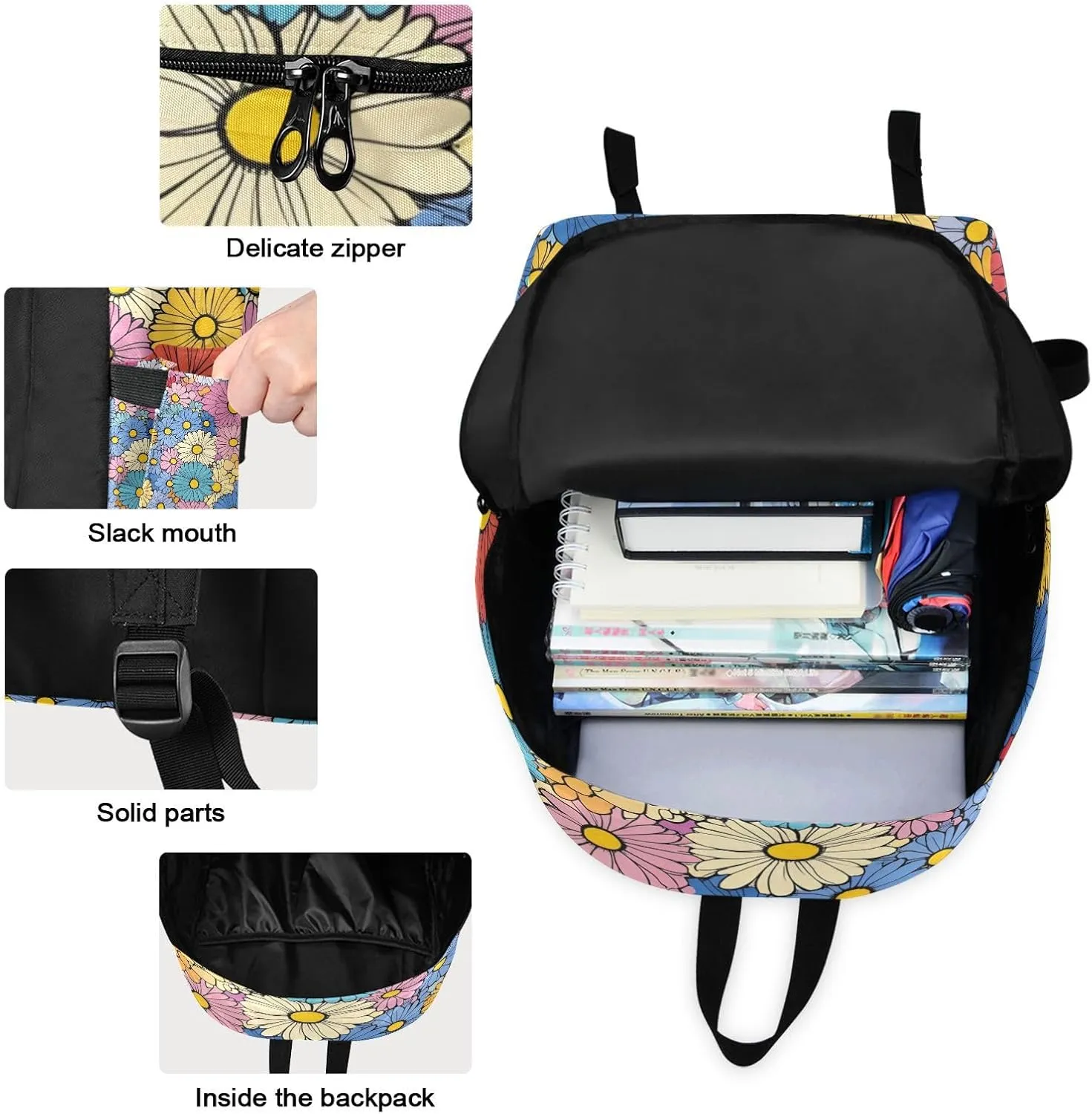 Beautiful Daisy Flower Backpack Set with Lunch Bag for Girls Boys Elementary Primary School Kids Lightweight Daypack Set
