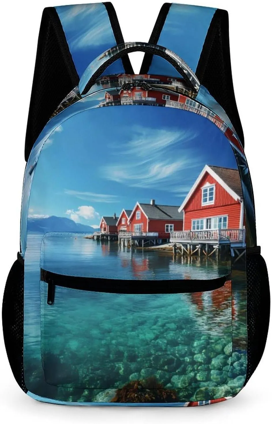 Beautiful Norwegian Landscape 16 Inch Backpack with Side Pockets Cute Shoulder Bag Dackpack for Travel Hiking Camping