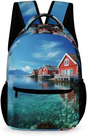 Beautiful Norwegian Landscape 16 Inch Backpack with Side Pockets Cute Shoulder Bag Dackpack for Travel Hiking Camping