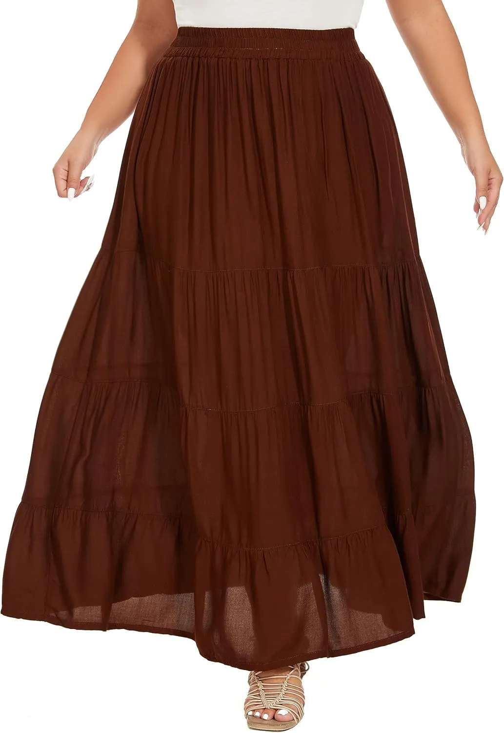 Beautybatik Women Boho Gypsy Long Maxi Tiered Peasant Skirt Plus Size XL to 3X