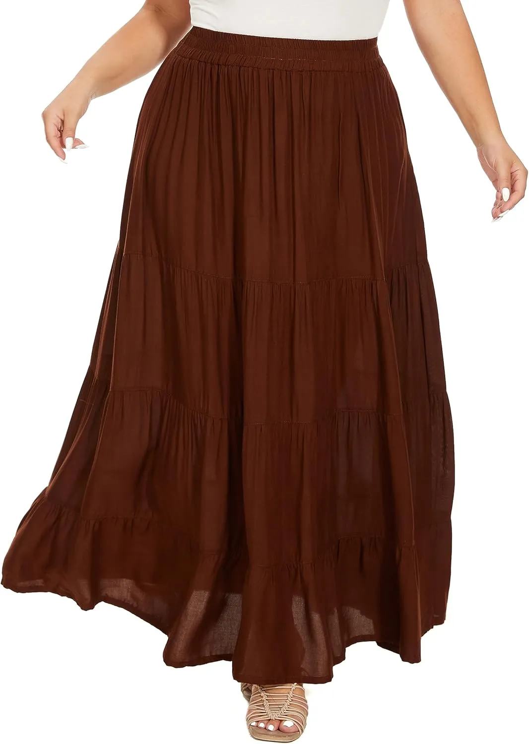 Beautybatik Women Boho Gypsy Long Maxi Tiered Peasant Skirt Plus Size XL to 3X
