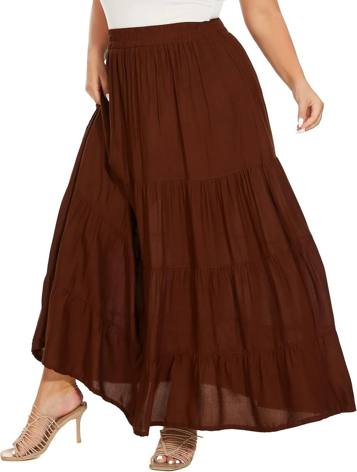 Beautybatik Women Boho Gypsy Long Maxi Tiered Peasant Skirt Plus Size XL to 3X
